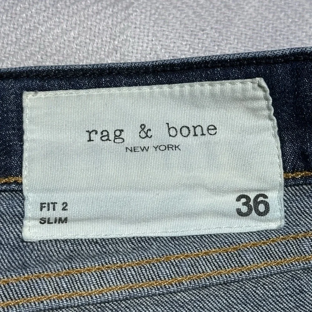 Rag & Bone Fit 2 Slim Jeans 38x29** Button Fly USA Made Denim‎ Dukes Medium Wash - Picture 4 of 16